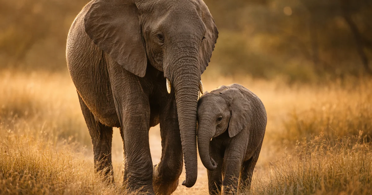 mother and baby elephant in the savannah
