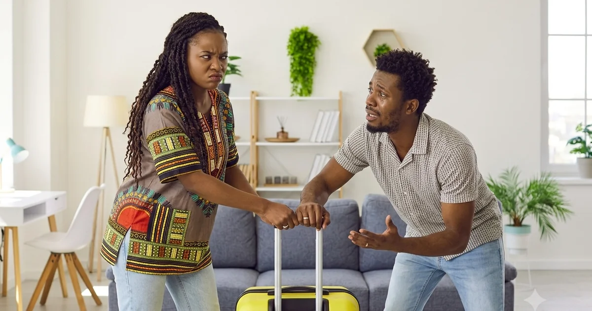 couple-argument-home-over-suitcase-leaving-men-pleads-women-yellow-suitcase-family-stress