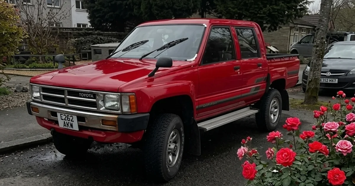 maroon-truck-road-side-rose-flower-garden