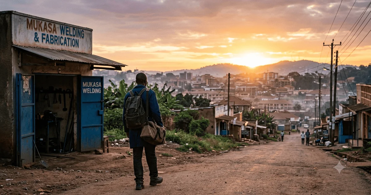 A young hustler on his way to work at sunrise